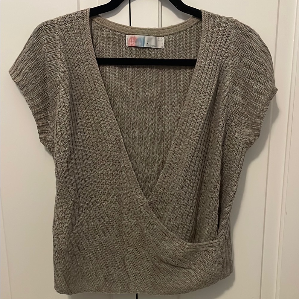 Free people beige Knit Wrap Blouse